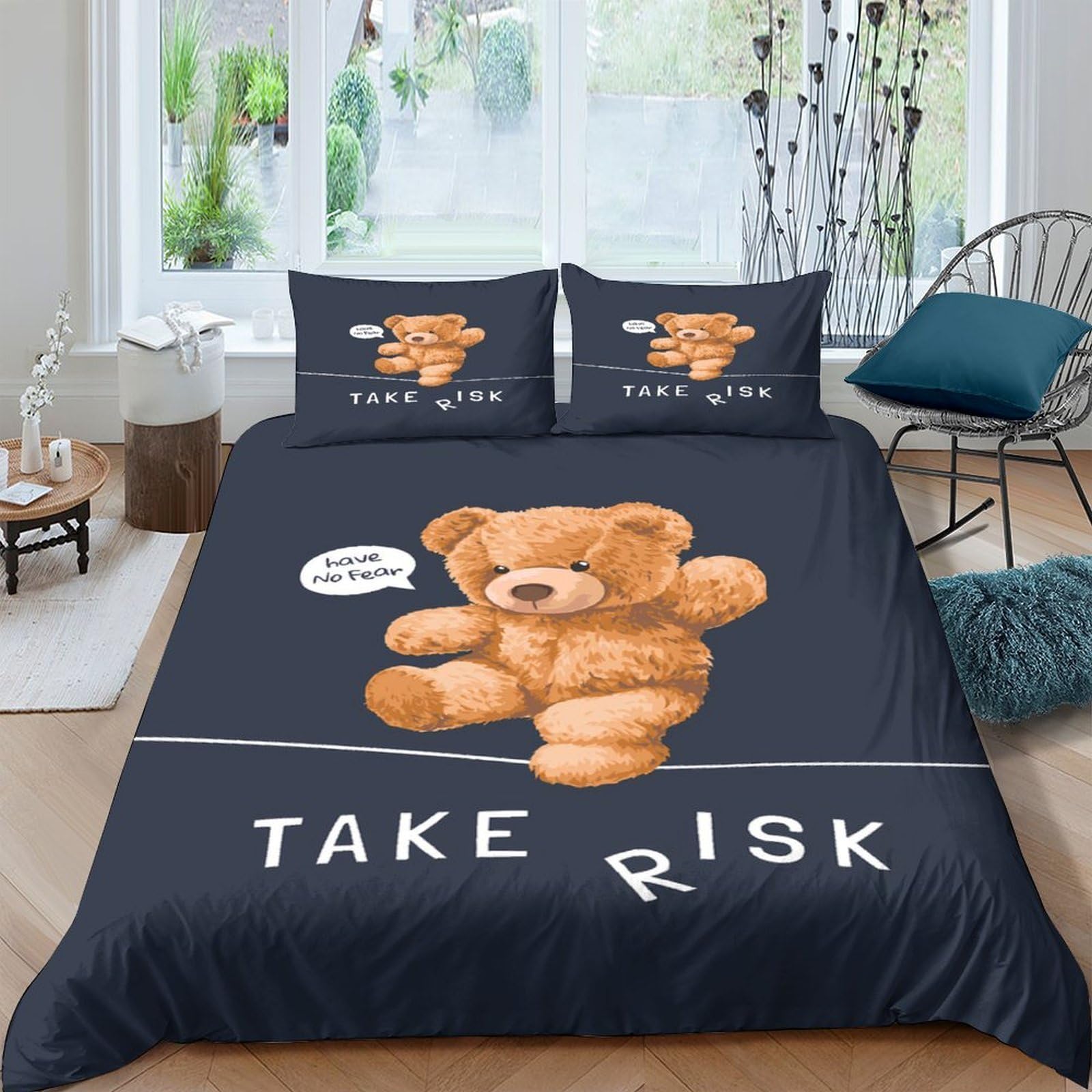 Ctjqhvkz Style-10 3D Printed Teddy Bear Fitted Sheet Microfiber Navy Blue Cartoon Art Bed Cover For Bedroom Guest Room Dorm Mattress Protection Single（135X200cm）