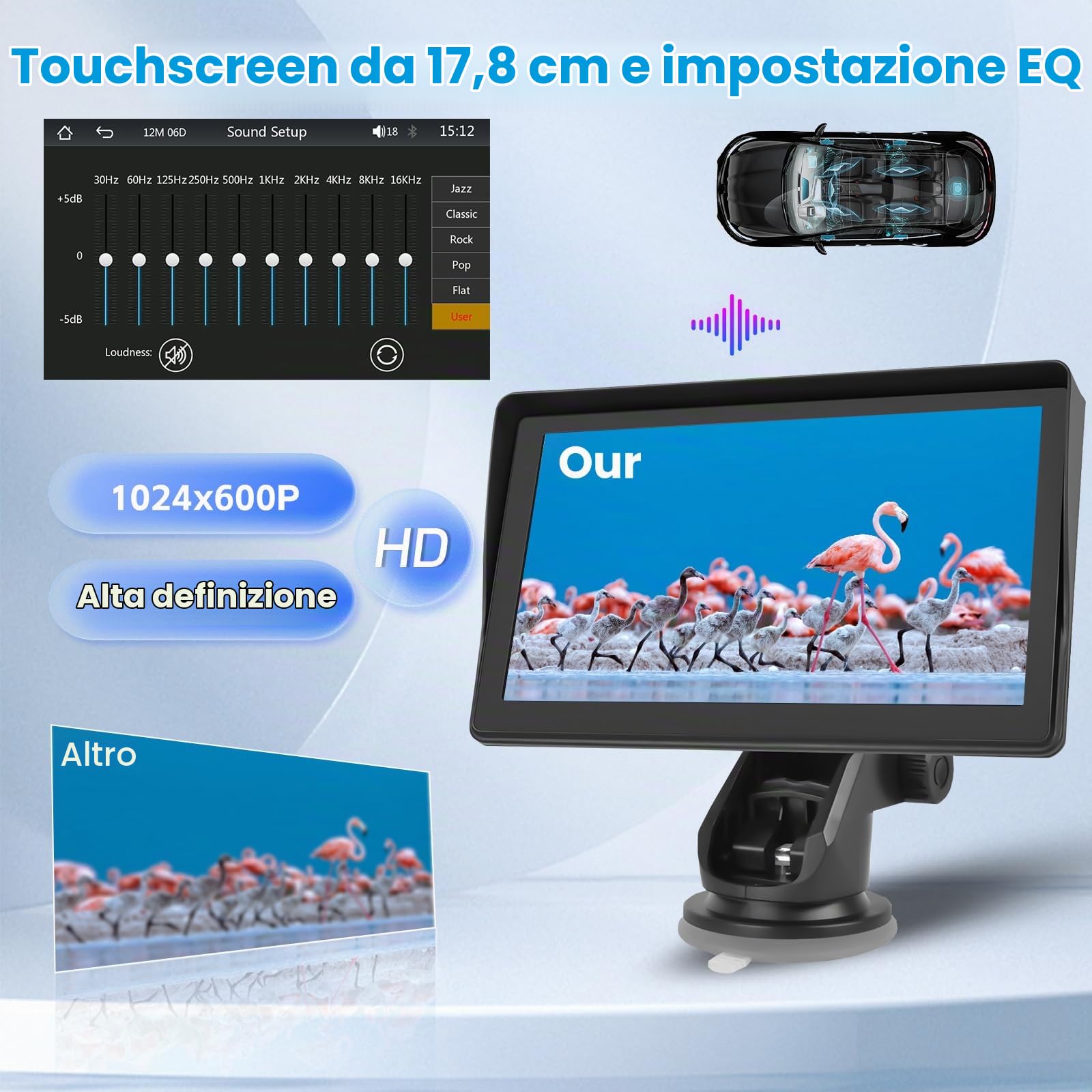 Inefala Autoradio Portatile con Carplay Android Auto 7 Pollici Schermo per Auto con Bluetooth Trasmissione FM Airplay BT Collegamento a Specchio 12V-24V