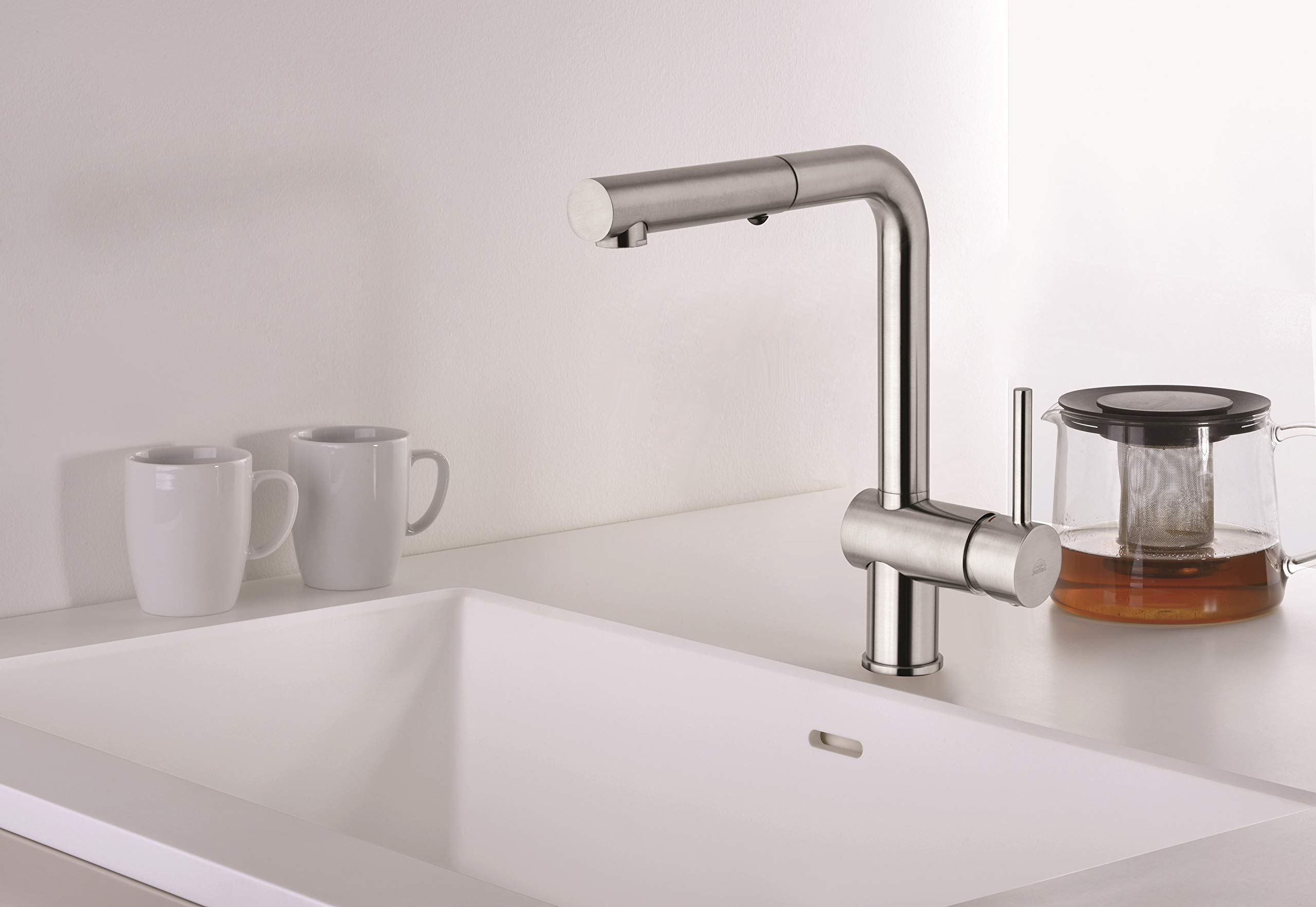 Paffoni LIG285ST-MET Miscelatore lavello estraibile (corpo Ringo) doccia 2 getti in metallo (con leva Stick) serie LIGHT Steel Looking