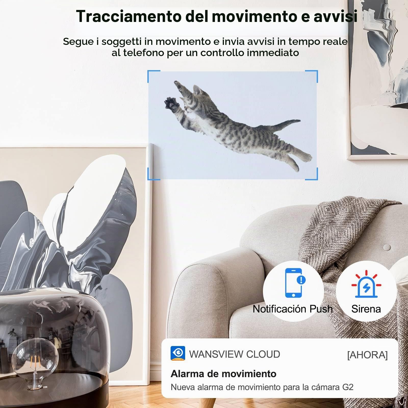 GALAYOU 2K Telecamera Wifi Interno, Videocamera Sorveglianza Interno Wifi, IP Cam 360 con Visione Notturna, Tracciamento di Movimento, Audio Bidirezionale, Funziona con Google Assistant G2