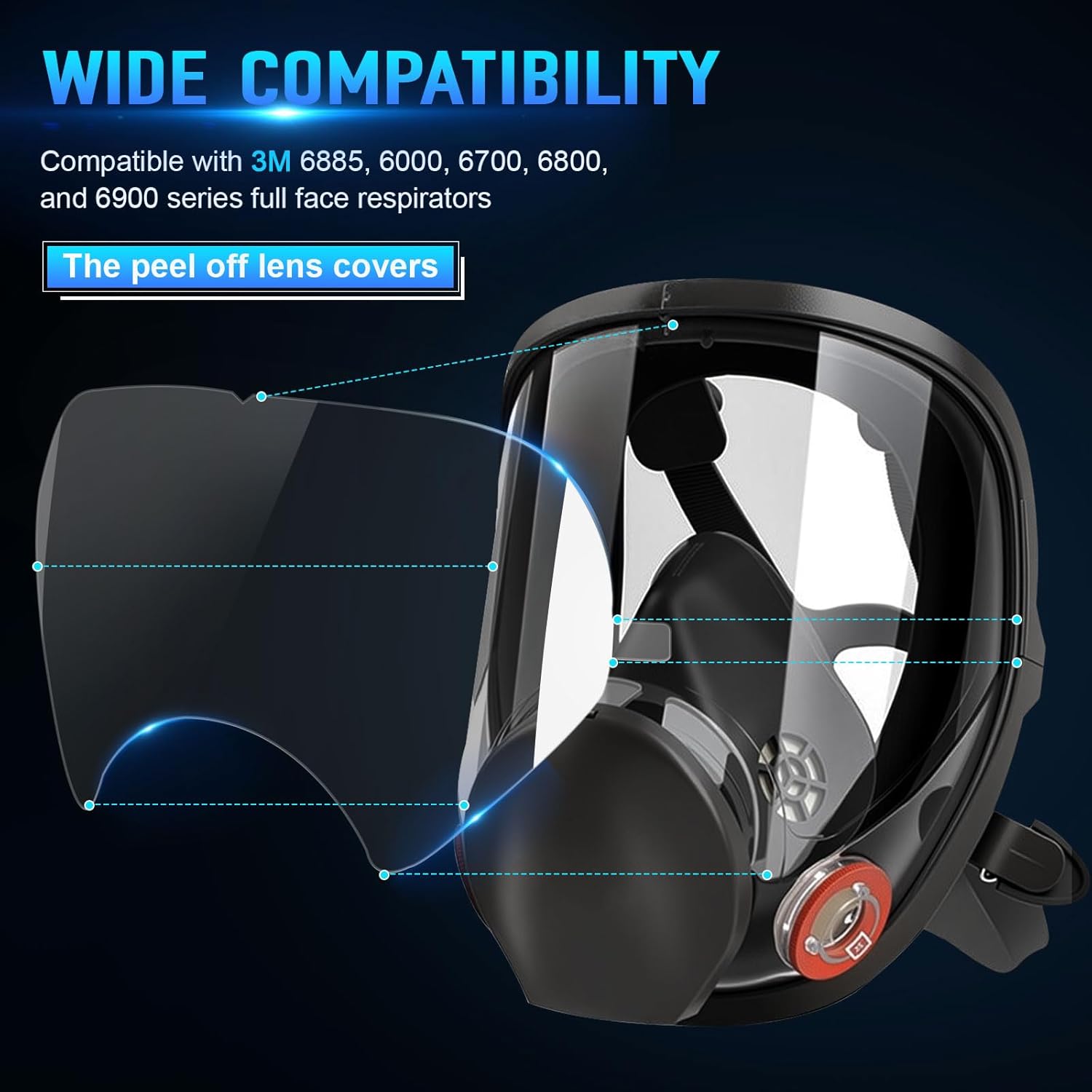 50 Pack Peel Off Lens Cover Compatible for 3M Respirator Masks 6885, 6000, 6700, 6800, 6900 Series, Faceshield Cover Lens, Full Face Mask Protector 9.9" x 5.6", Respirator Face Shield Cover - Image 2