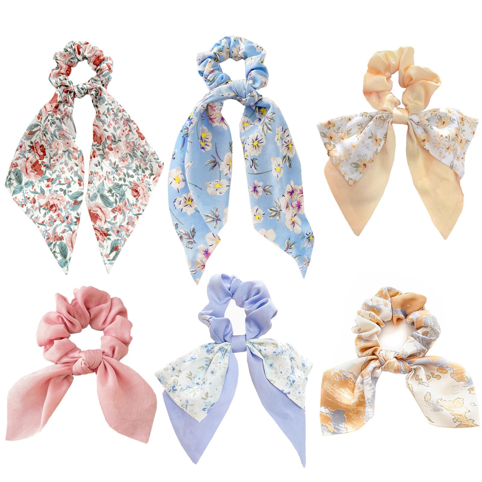 6 Pcs Bow Hair scrunchie, Women Elastic Hair Ties Ponytail Holders, Bow Hair Ties for Ladies or Girls, Multicolored