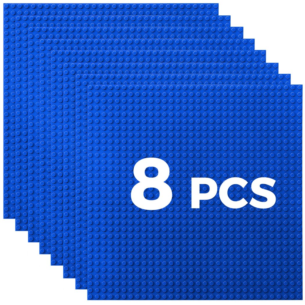 Classic Baseplates Building Plates-10" x 10" Building Boards,100% Compatible with All Major Brands and Activity Table, Creative Platforms Mats for Toy Bricks (Blue, 8 Pack)