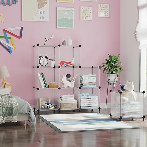 Miniatura 4 de AWTATOS Organizador de almacenamiento de 8 cubos, estante organizador de armario, estantería, estantes de almacenamiento apilables para armario,