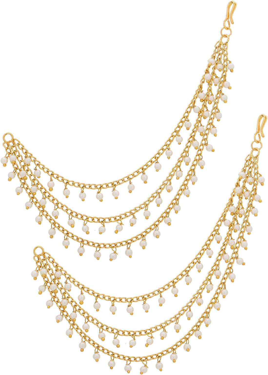 Zinc Alloy Gold Plated Two-Layered Long Pearl Ear Chain, Hair Chain Accessories for Earring, Heavy Jhumka, Jhumki for Women And Girls