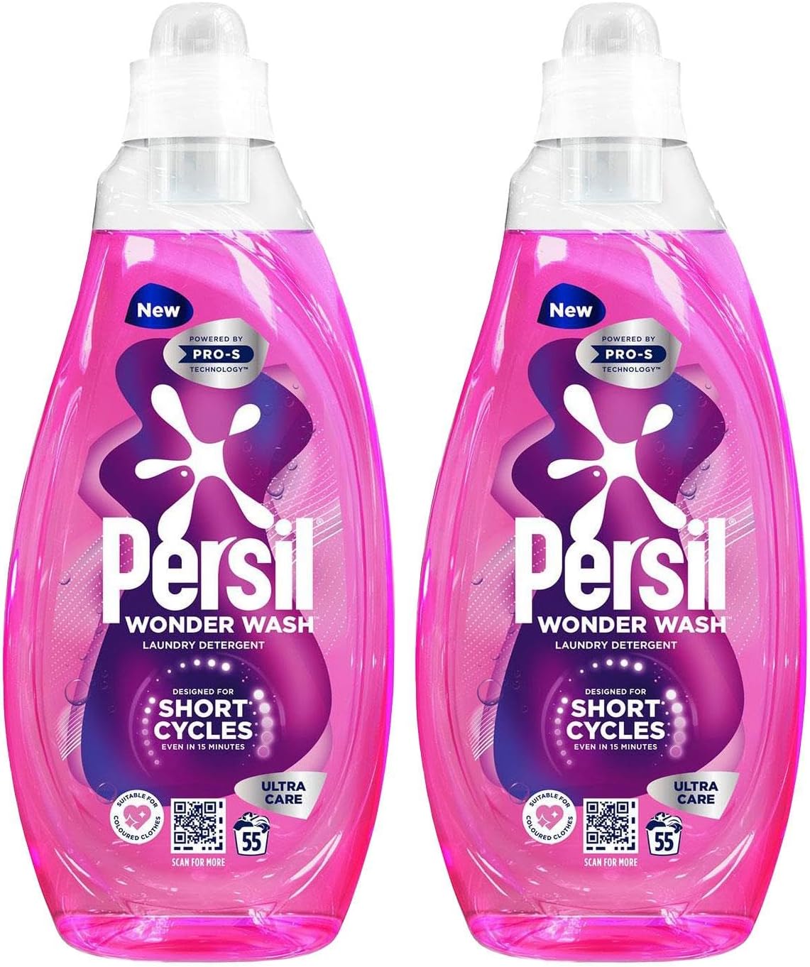 Persil Wonder Wash Liquid Detergent Stain Removal Designed for Shortest Cycles Even in 15 Minutes Fast Acting Formula with PRO-S Technology 55 Washes 1.485 Litre (Pack of 2, Ultra Care)