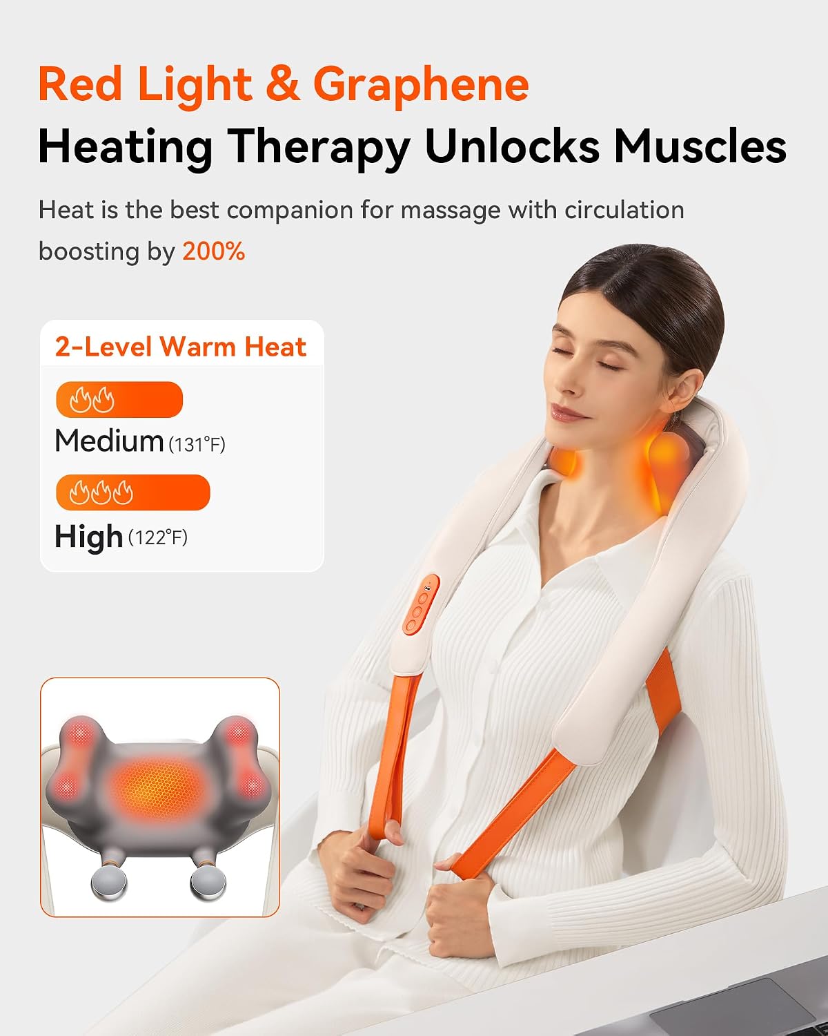 Cordless Neck Massager with Heat, 6D Shiatsu Neck & Shoulder Massager for Pain Relief Deep Tissue, Dual-Sided Massage Heads, Relaxing Electric Kneading Massage, Best Gift for Men Women