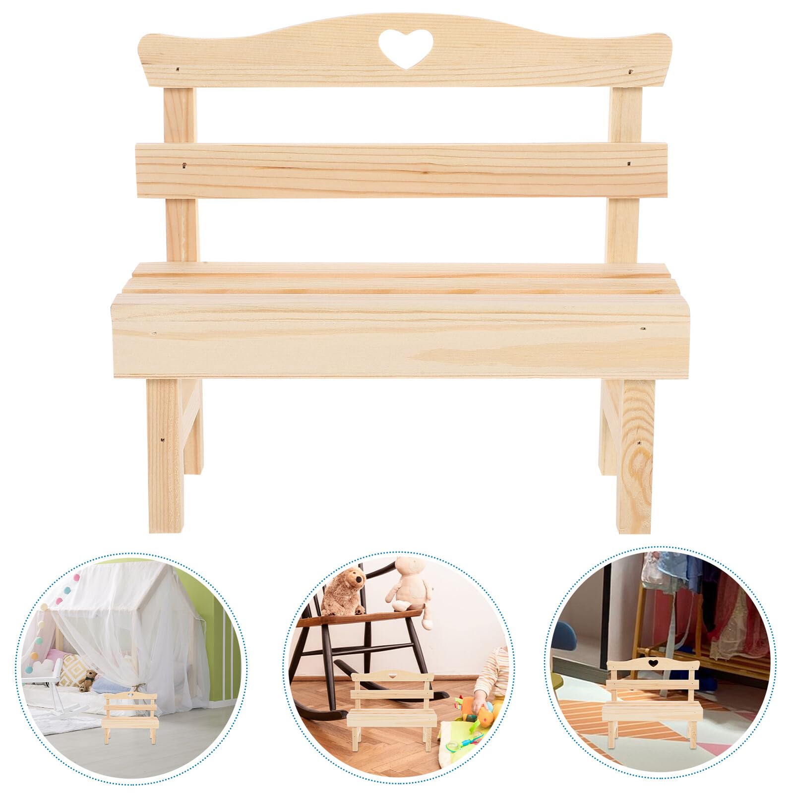 LIOOBO Dekorative Miniatur Holzbank aus Kiefernholz Natürliche Kleine Gartenbank Deko Multifunktionale Landschaftsfigur für Schlafzimmer Schreibtisch und Puppenhaus als Foto Requisite