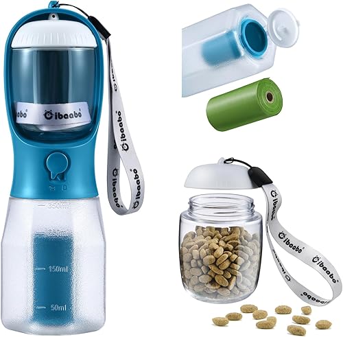 Miniatura 26 de Botella de agua para perros con contenedor de alimentos y soporte para bolsa de excrementos, cuenco de agua de viaje, dispensador portátil