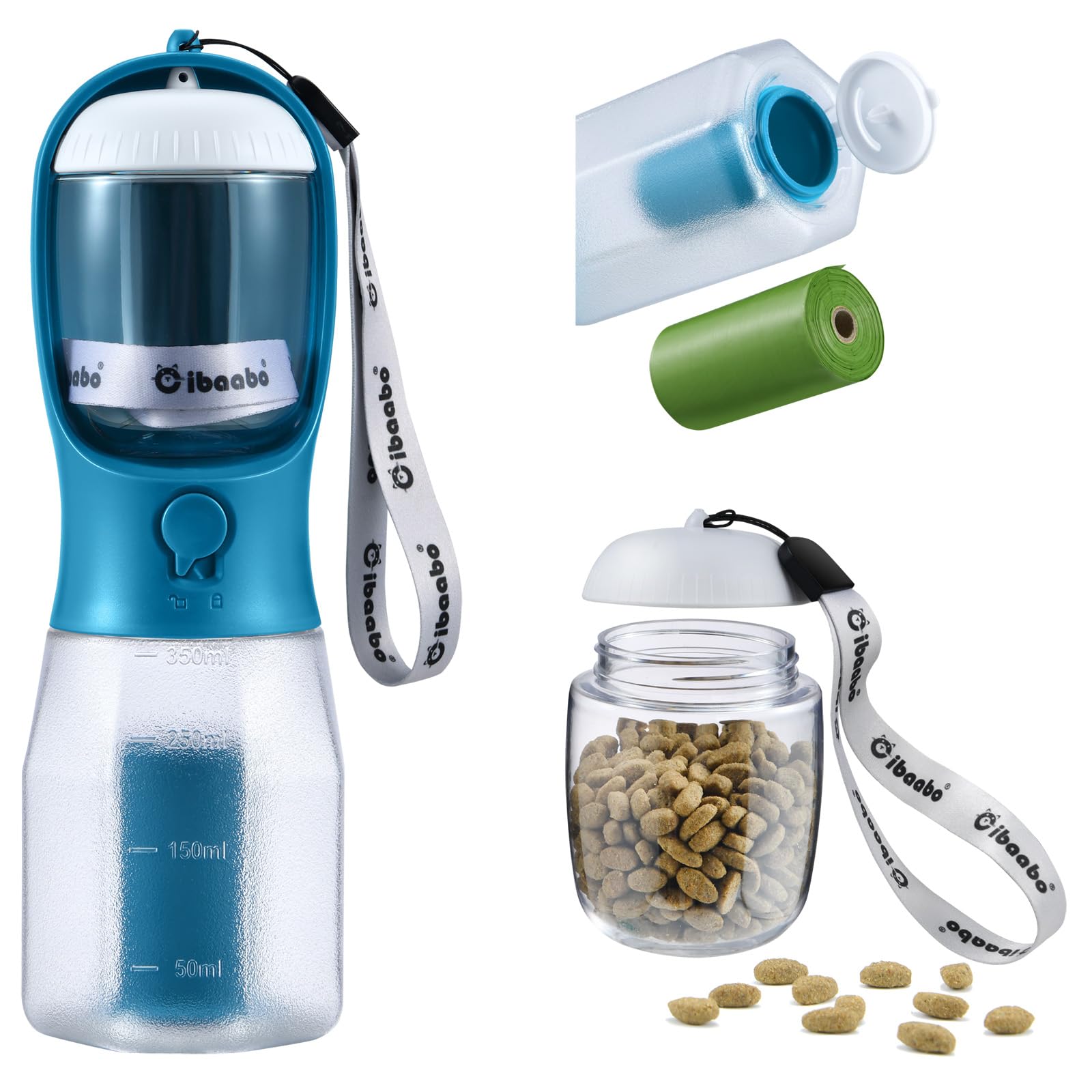 Cibaabo Dog Water Bottle with Food Container &amp; Poop Bag Holder &amp; Filter