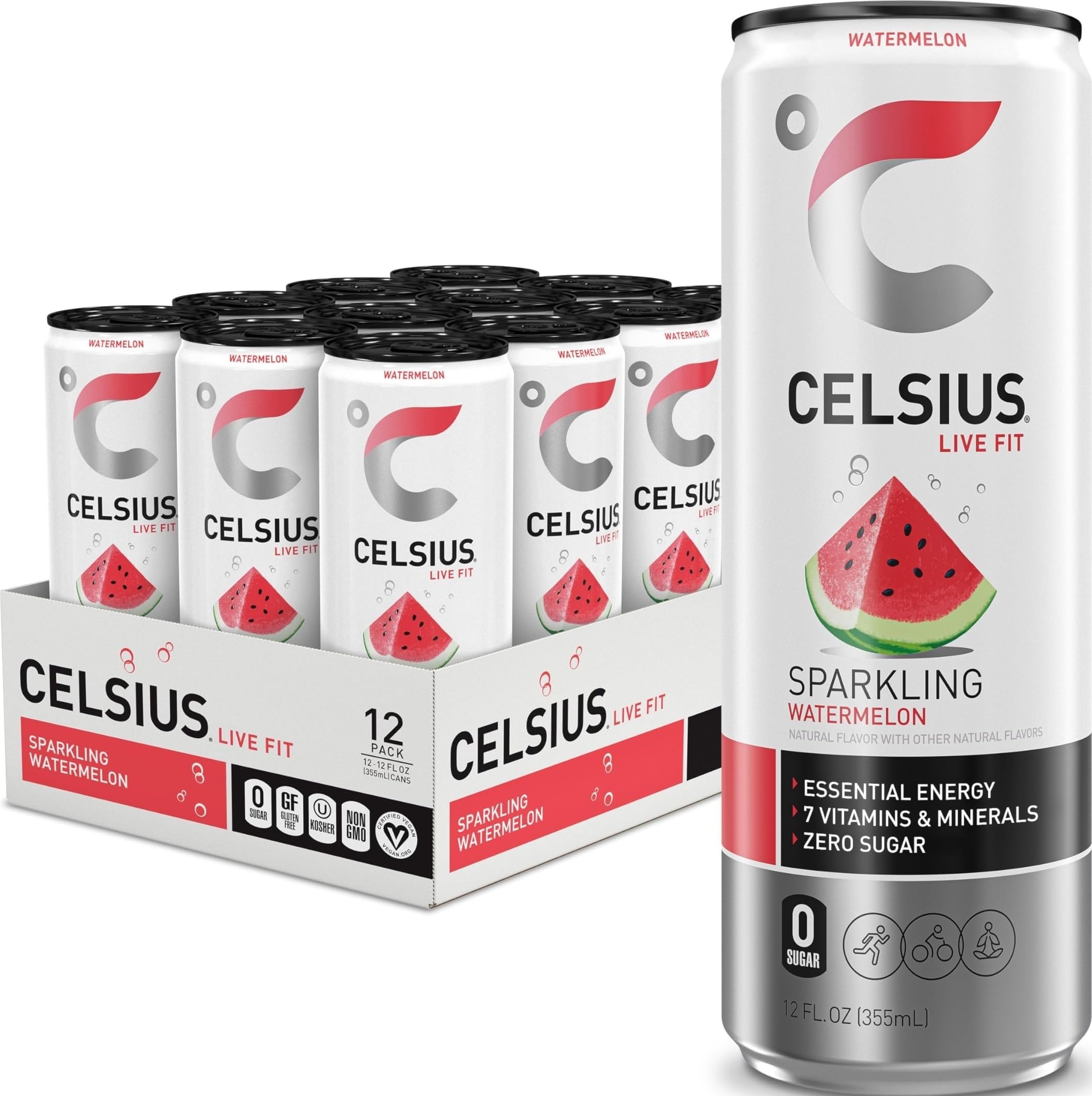 Sparkling Watermelon, Sugar Free Energy Drink, 12 Fl Oz (Pack of 12)