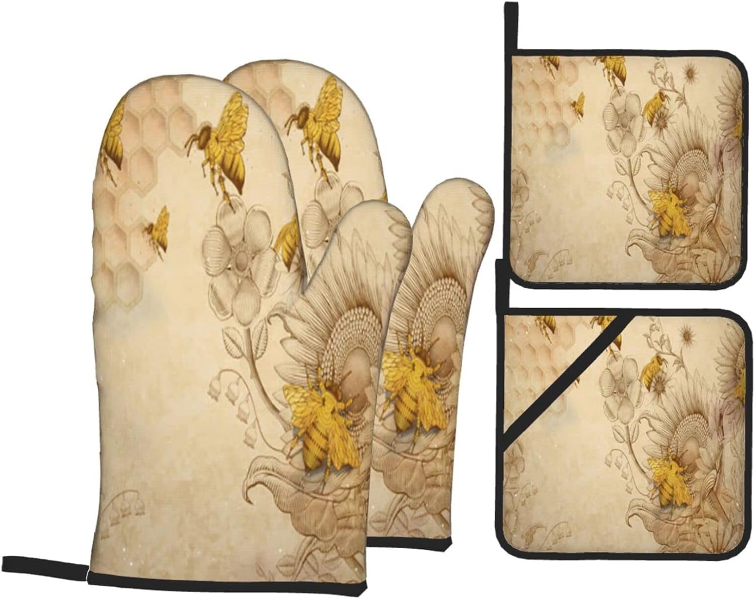 Rural Honey Bees Wildflowers Oven Gloves and Heat Pads