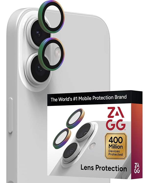 ZAGG iPhone Camera Lens Protector for iPhone 17/16/ 16 Plus - Iridescent, Camera Ring, Maximum Impact & Scratch Protection, Anti-Reflective Technology, Smudge-Resistant, Precise Fit, Glass Elite by ZAGG - Used condition - US$7.61