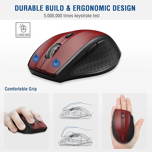 Miniatura 4 de E-YOOSO Mouse inalámbrico para laptop, mouse óptico portátil para computadora, 6 botones, inalámbrico de 2.4 GHz con receptor USB, 5 niveles 4800