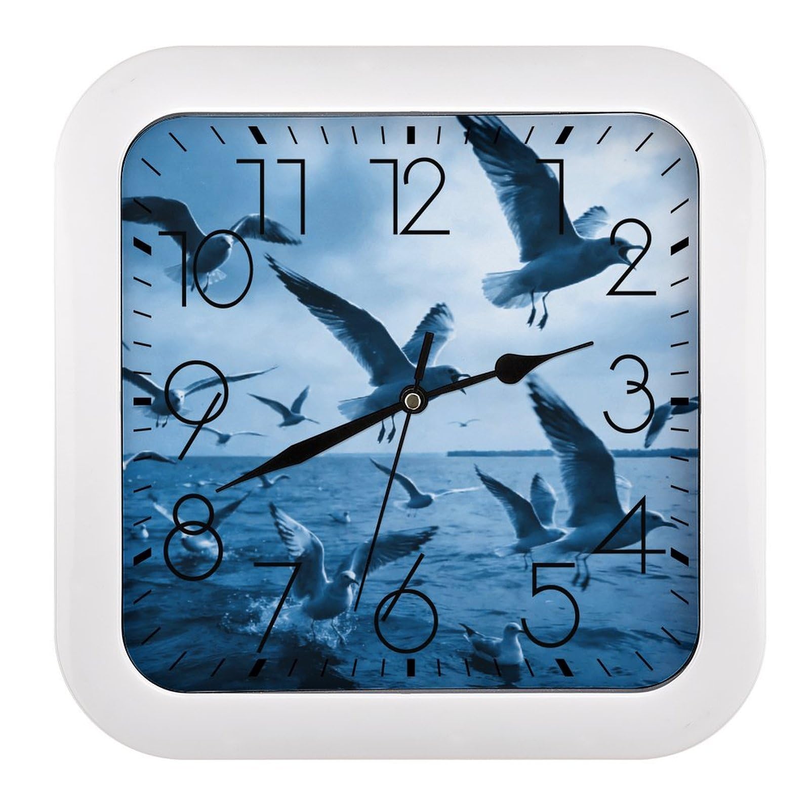 Fodpand Style Flocks Of Seagulls Follow The Wind. Wall Clock,Battery Operated Modern Retro Rounded Square Clock Clock For Bedroom Living Room Office Home Gym Porch Decor Indoor Outdoor 10.2 * 10.2In