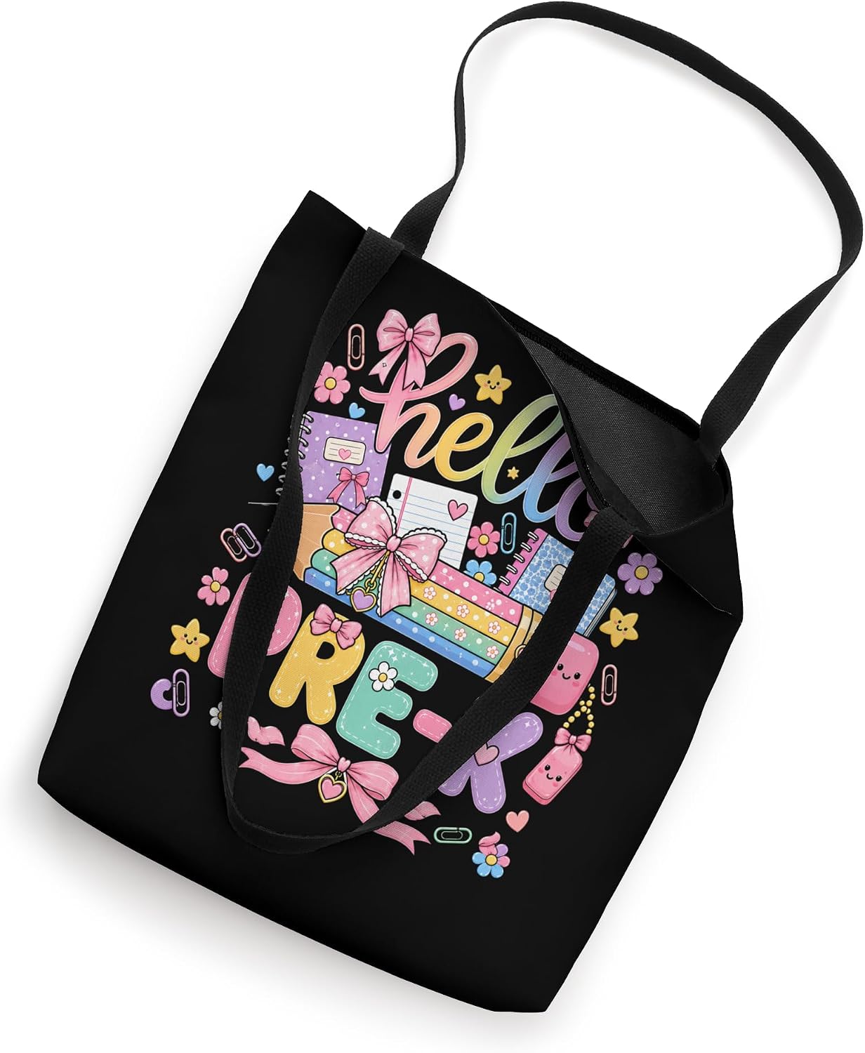 Hello Pre-K Rainbow Pencil Bow Back to School Girls Tote Bag image 2