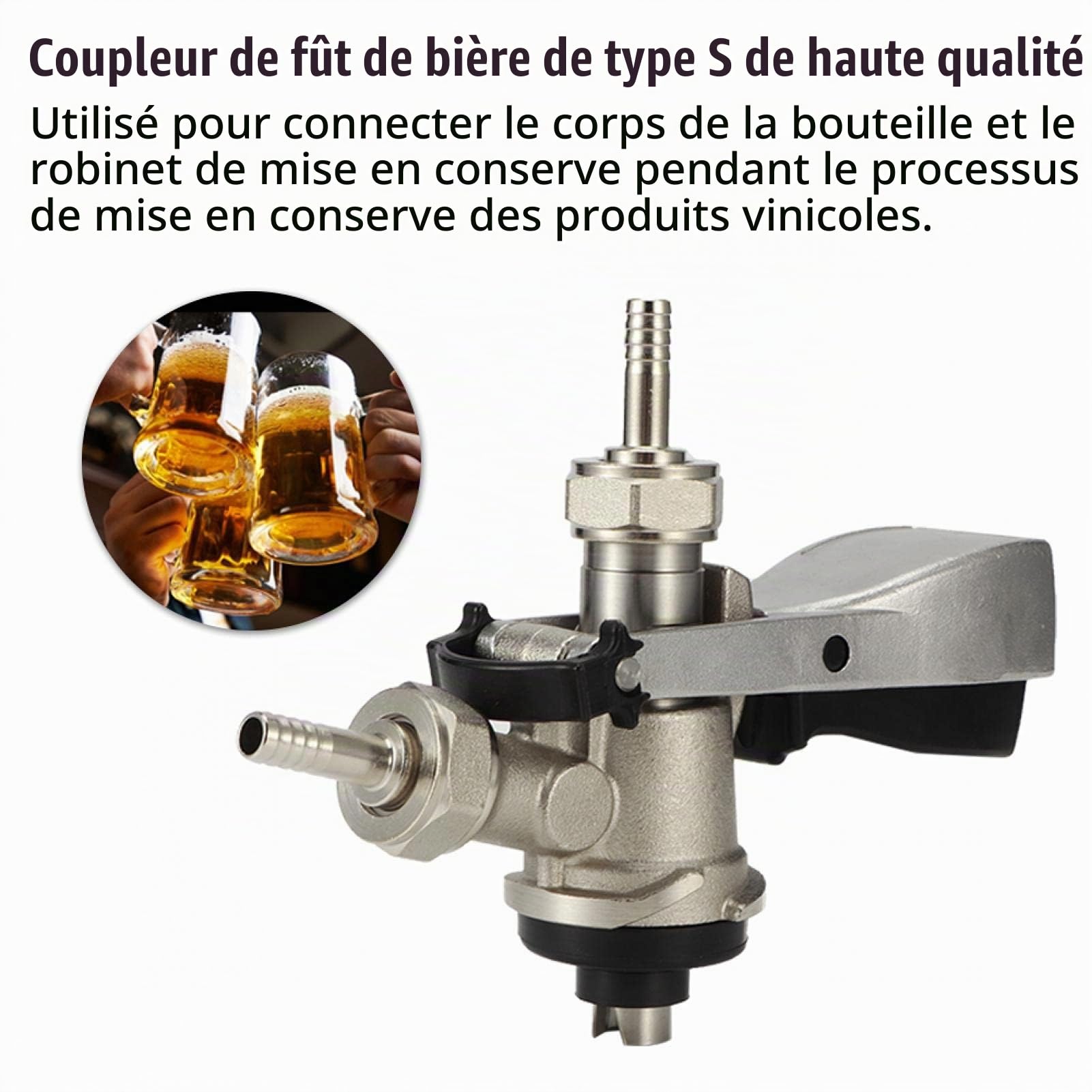 Coupleur de Fût de Bière, G5/8 S Type Brassage Bière Robinets de Distributeur en Laiton 304 et Acier Inoxydable, Coupleur de fût Système pour Maison Bars Hôtels Restaurants Rassemblements de Famille