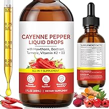 Cayenne Pepper Drops, Cayenne Health Supplements for Hawthorn Beet Root Turmeric Curcumin，Vitamin K2 & D3, Vegan-Friendly, Gentle Formula - 2 Fl Oz