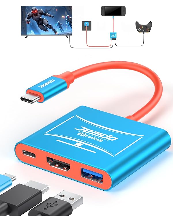 JEMDO Switch 2 Dock for TV (V22.5.0+), 4K@144Hz HDR, HDMI 2.1 USB-C Adapter with 48Gbps, USB 3.2 & PD 100W Fast Charging Portable Travel Dock, Compatible with Nintendo Switch 2 / OLED / 2017 by JEMDO - Used condition - US$27.59