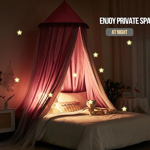 Vista 31 de Kertnic Toldo de cama grande de 31.5 pulgadas para niñas, toldo de princesa con volantes de ensueño de doble capa, tienda de campaña colgante