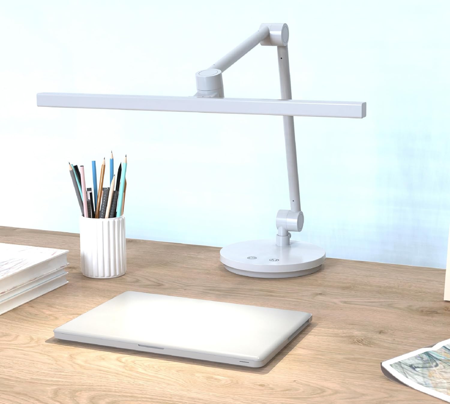ArchDesk 18.9’ Desk Lamp: Dim, Warm~Cool White Adjustable, Anti-Glare, Sensor, 10W LED, Eye Protection, Foldable, Perfect for Painting, Design, Work, Study, Reading & Office (White)