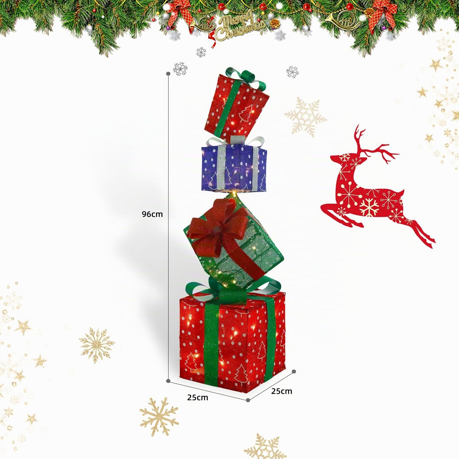CCLIFE Juego de 4 Cajas de Regalo Con Luz LED Para Navidad - Decoración Iluminada Para Árbol y Hogar CushHom