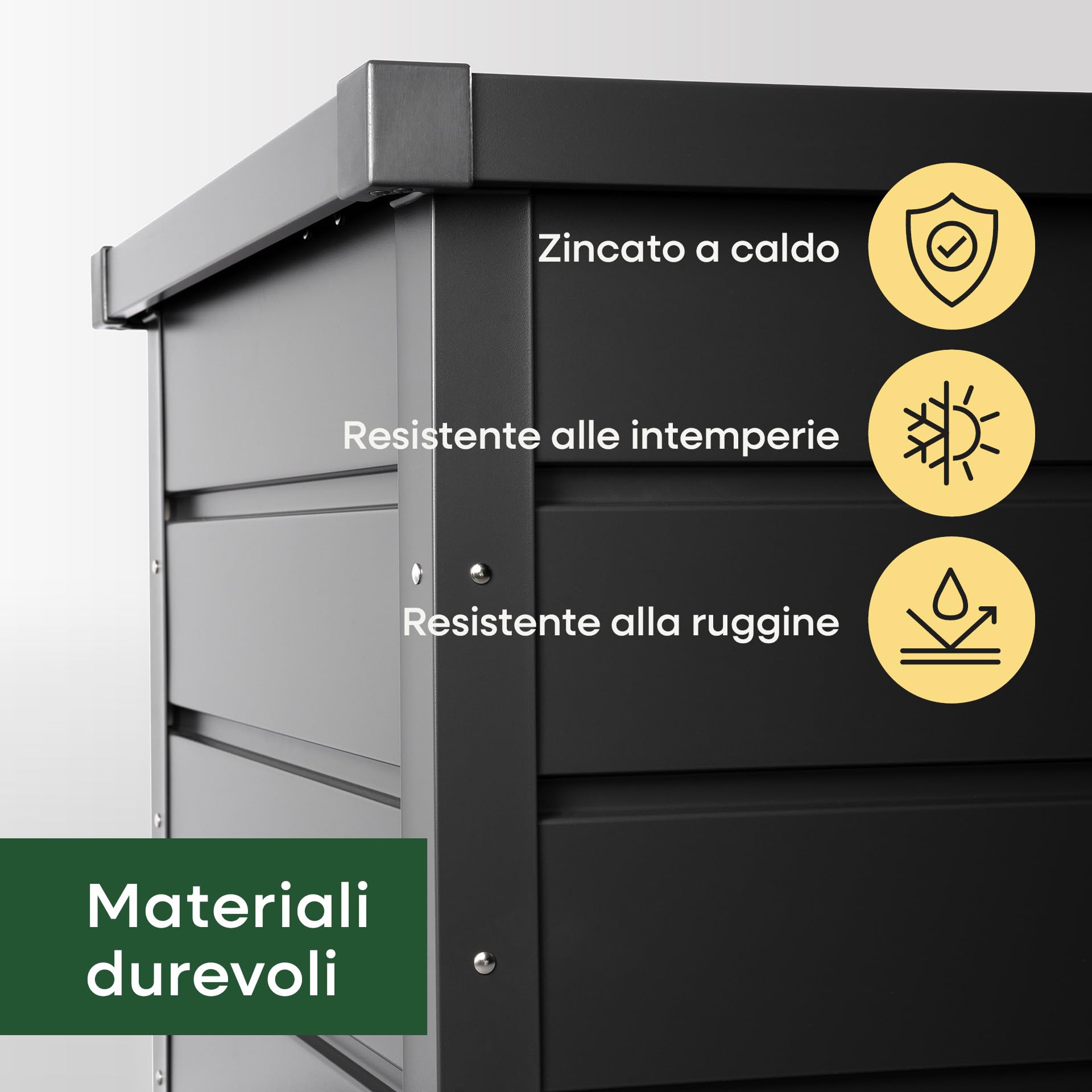 Sunny Garden baule da giardino Premium | 92 x 37,5 x 56 cm | 193 Litri | S | baule da esterno impermeabile | cassapanca contenitore da esterno | in metallo | Antracite | Coperchio con pistone a gas