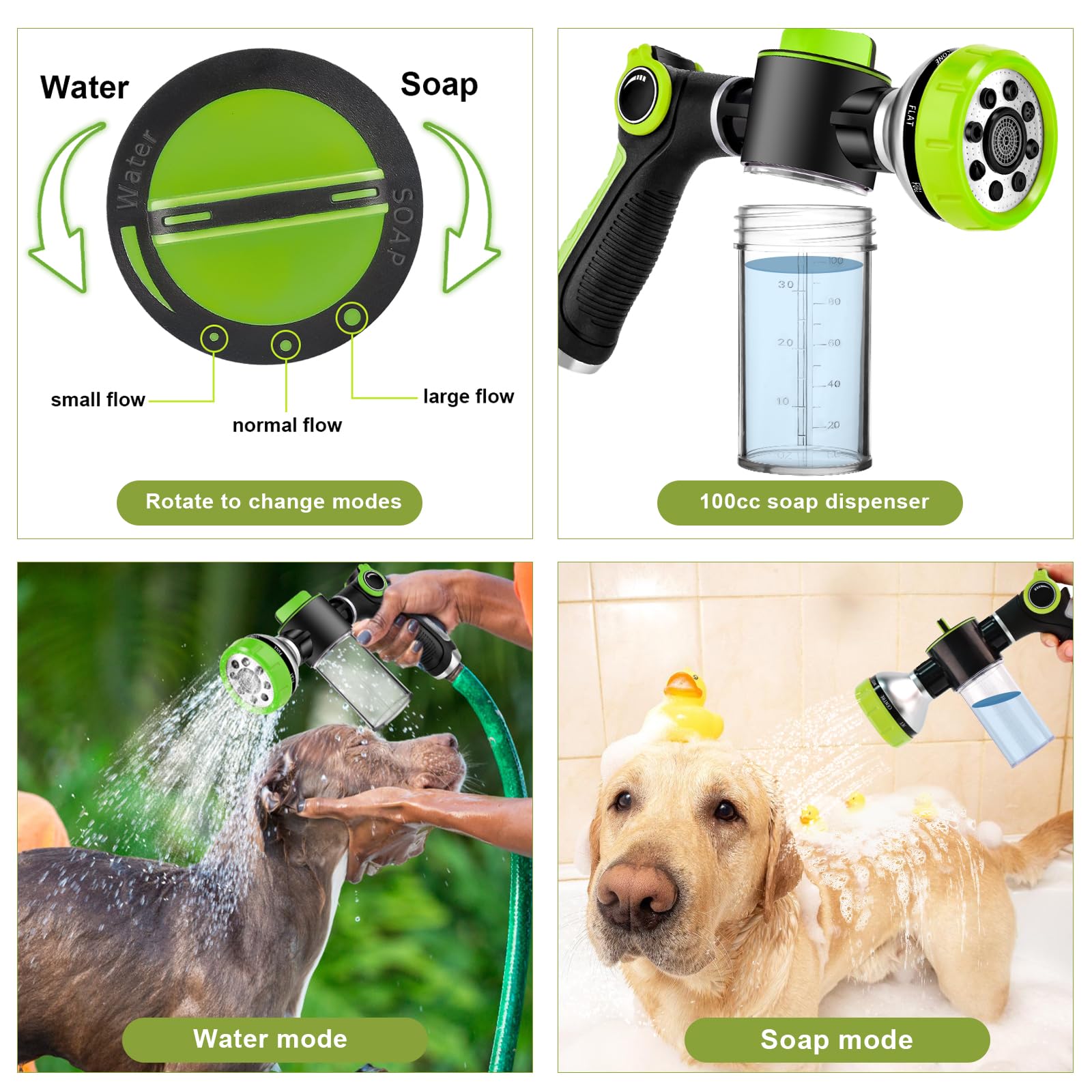 Dog Washing Hose Attachment, Dog Sprayer with 3.5oz/100cc Soap Dispenser Bottle, Massage Brush, Solid Brass Garden Hose Adapters, Garden Hose Nozzle for Pet Bathing, Car Washing
