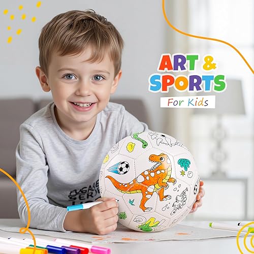 Vista 2 de EVERICH TOY Pinte su propio balón de fútbol con marcadores, kits de manualidades para niños pequeños, regalos de fútbol para niños y niñas