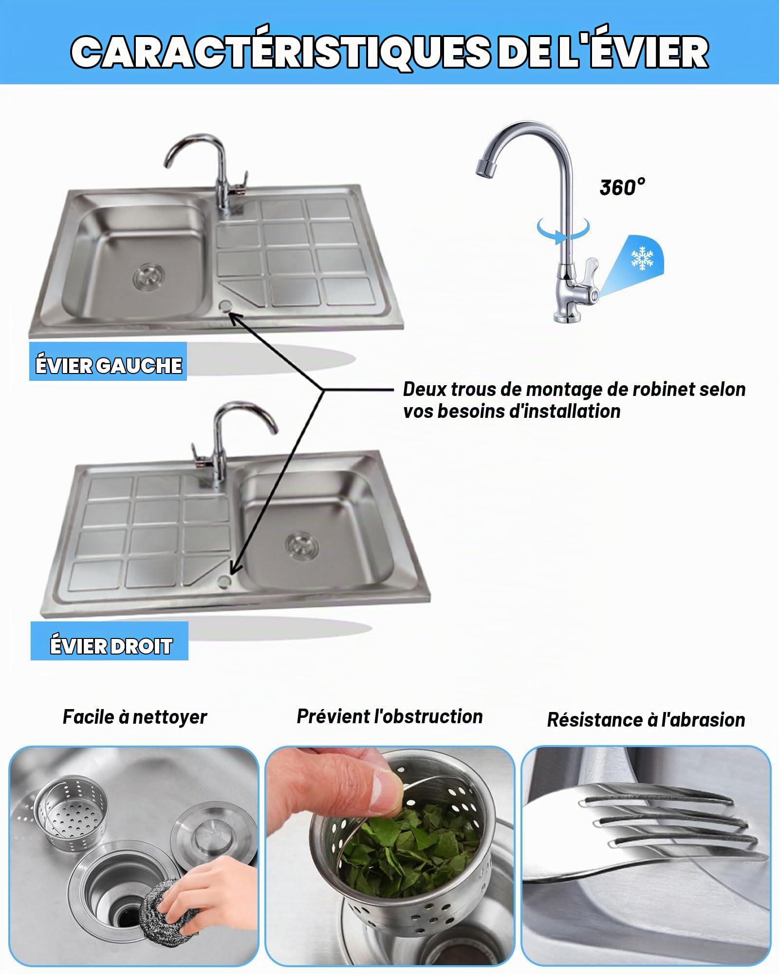 Acier Inox Évier Sur Pieds De Cuisine avec Robinet, Évier Utilitaire, Commercial Autoportant Pour Garage/Restaurant/Buanderie, Facile à Nettoyer (75x40xH75cm)