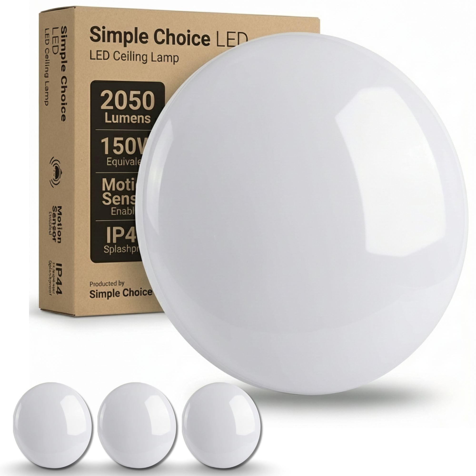 Simple Choice LED Ceiling Lamp- Light Warm and Neutral White- 2050LM,150W Equivalent 24W,Ø 36cm with Motion Sensor for Living Room Bedroom Kitchen Bathroom Hallway Office (3PCS)