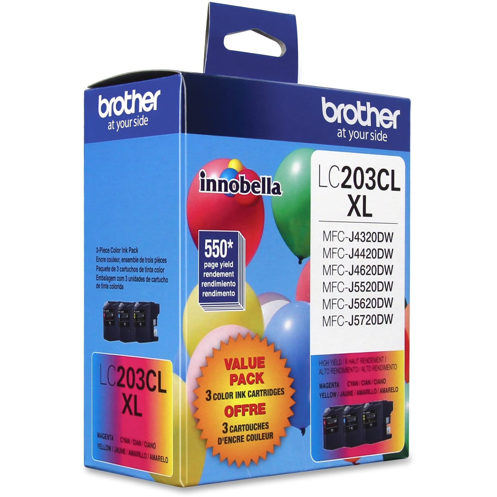Brother Genuine LC2033PKS High-Yield Colour Ink Cartridge Value Pack (3), Original Ink Replacement cartridges, Cyan/Magenta/Yellow, Ink for Brother Inkjet Printers MFC Models.