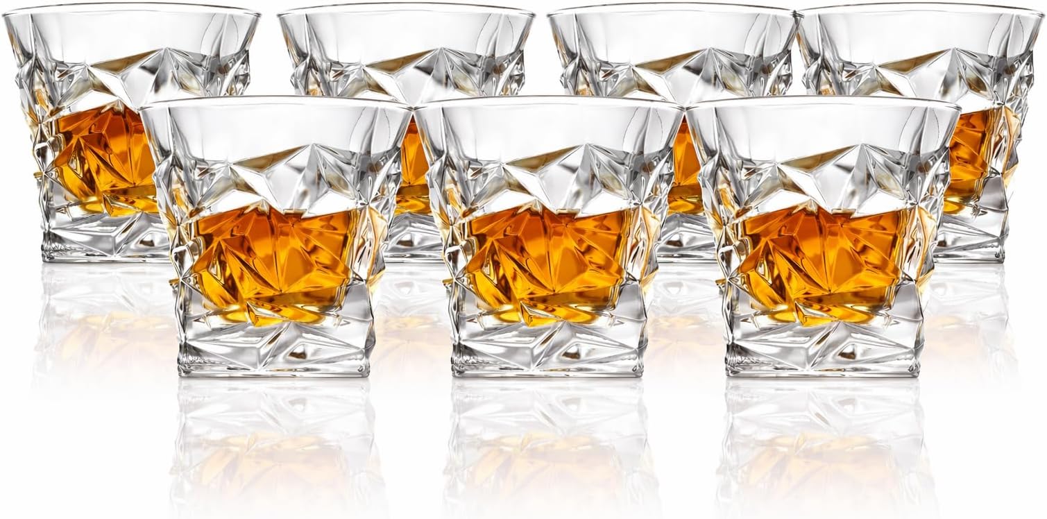 Crystal Cut Diamond Imported Whiskey Glasses Set Glass for Drinking Bourbon, Whisky, Scotch, Cocktails, Cognac- Old Fashioned Cocktail Tumblers, 300 ML (Pack of 6)