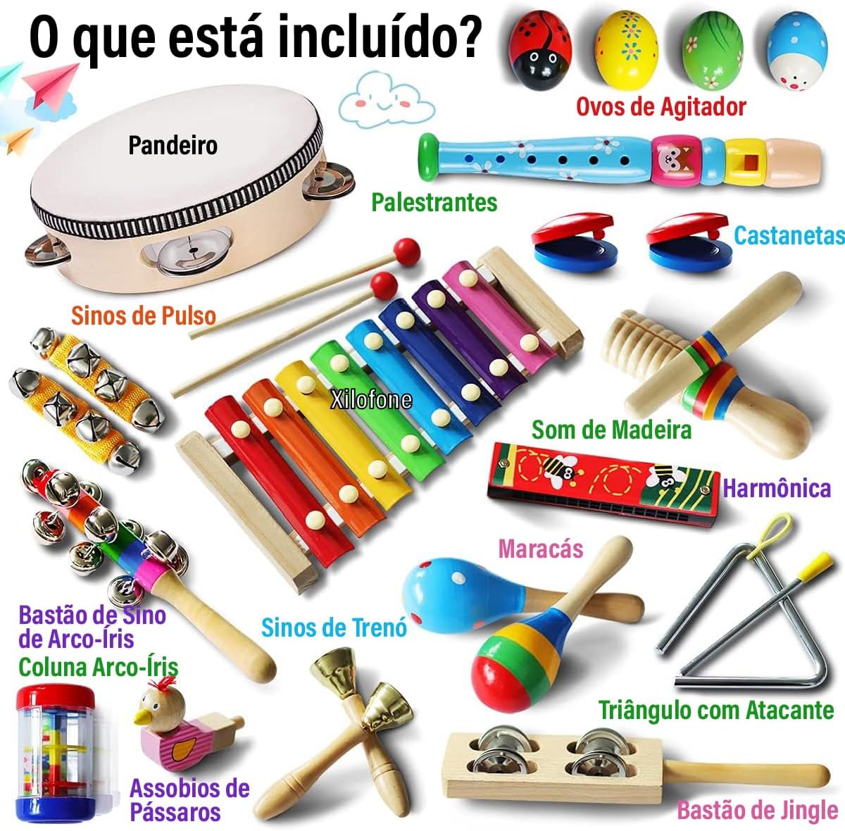 Instrumentos Musical Set de Percussão de Madeira Brinquedos Educativo Infantis Com Bolsa