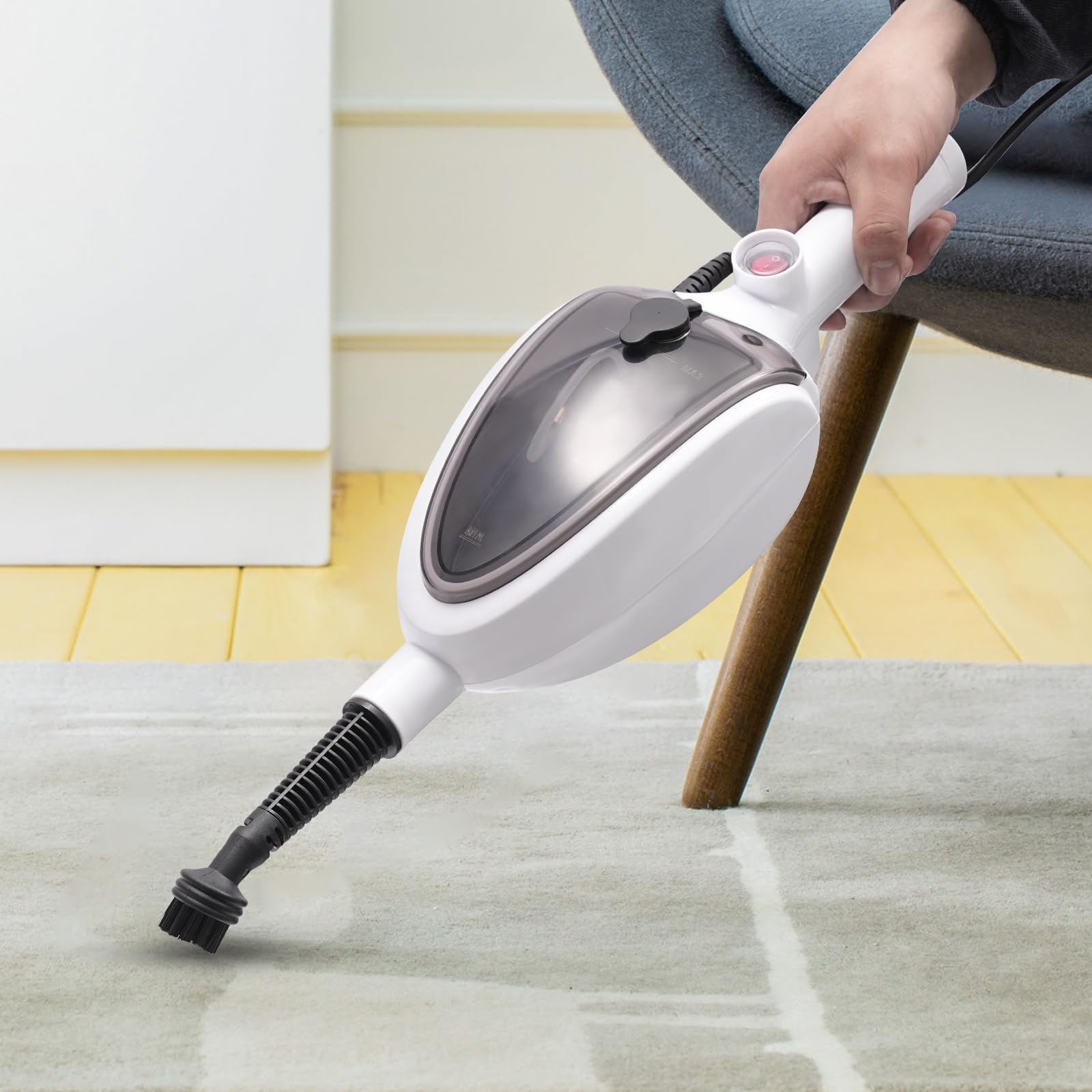 Limpiador de vapor multifunción de 1300 W, mopa eléctrica, mopa de vapor, limpiador de mano, cabezal giratorio de 360°, con depósito de agua para suelos duros, ventanas, alfombras