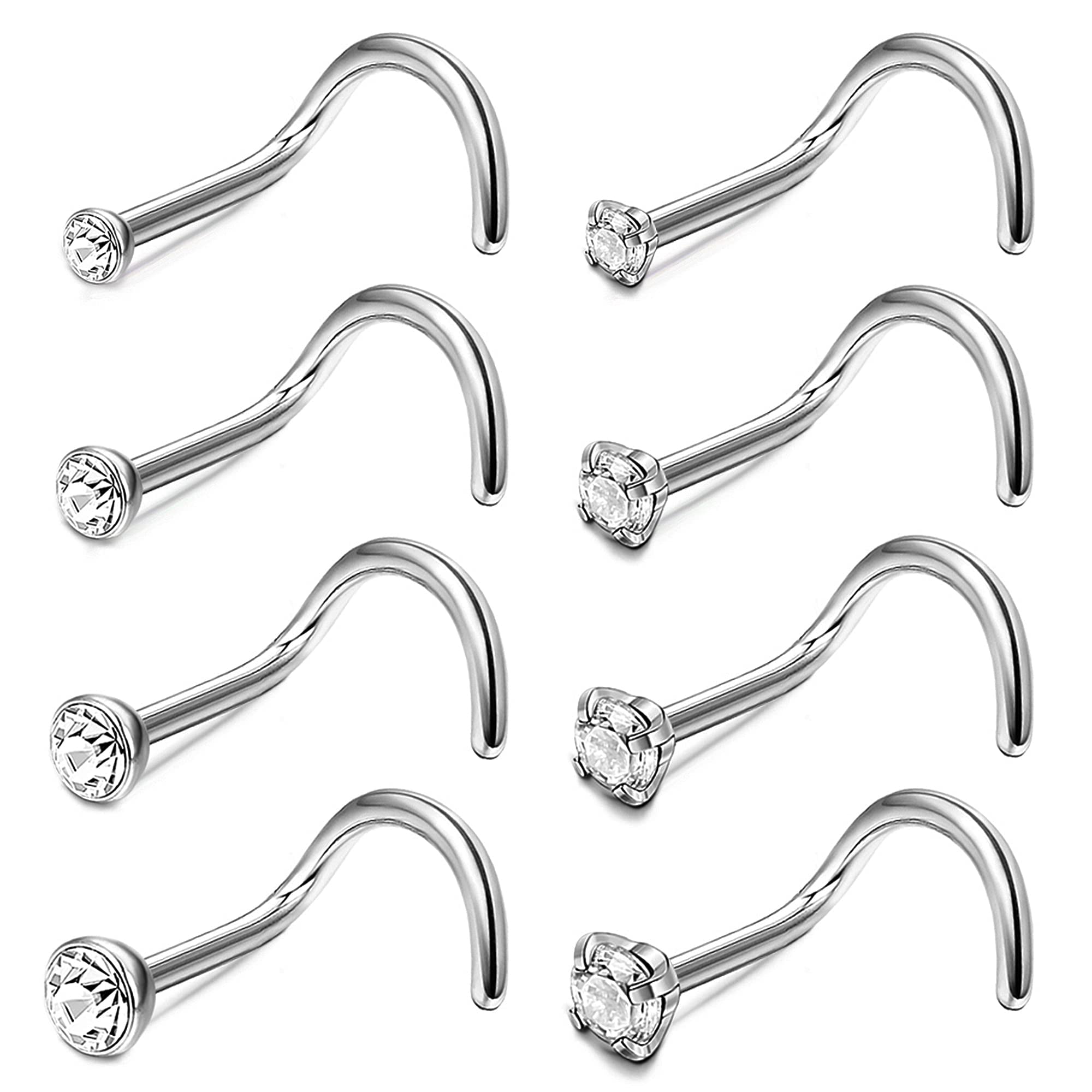 Adramata 20G Titanio Piercing Nariz para Mujeres Hombres CZ Nariz Anillo Piercing Joyería, Recta/Tornillo/Forma de L Nariz Studs Hipoalergénico G23 Titanio Nariz Studs Set, 1.5mm 2mm 2.5mm 3mm