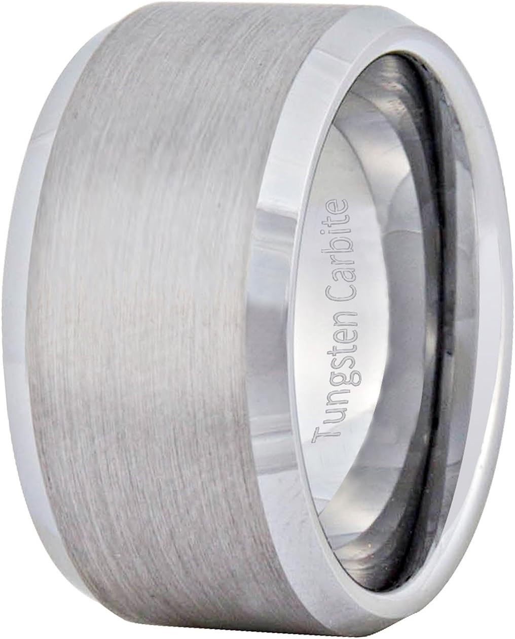 Fashion Month Mens Silver 12mm Tungsten Carbide Ring Cool Wedding Engagement Band Matte Finish Beveled Edge Comfort Fit