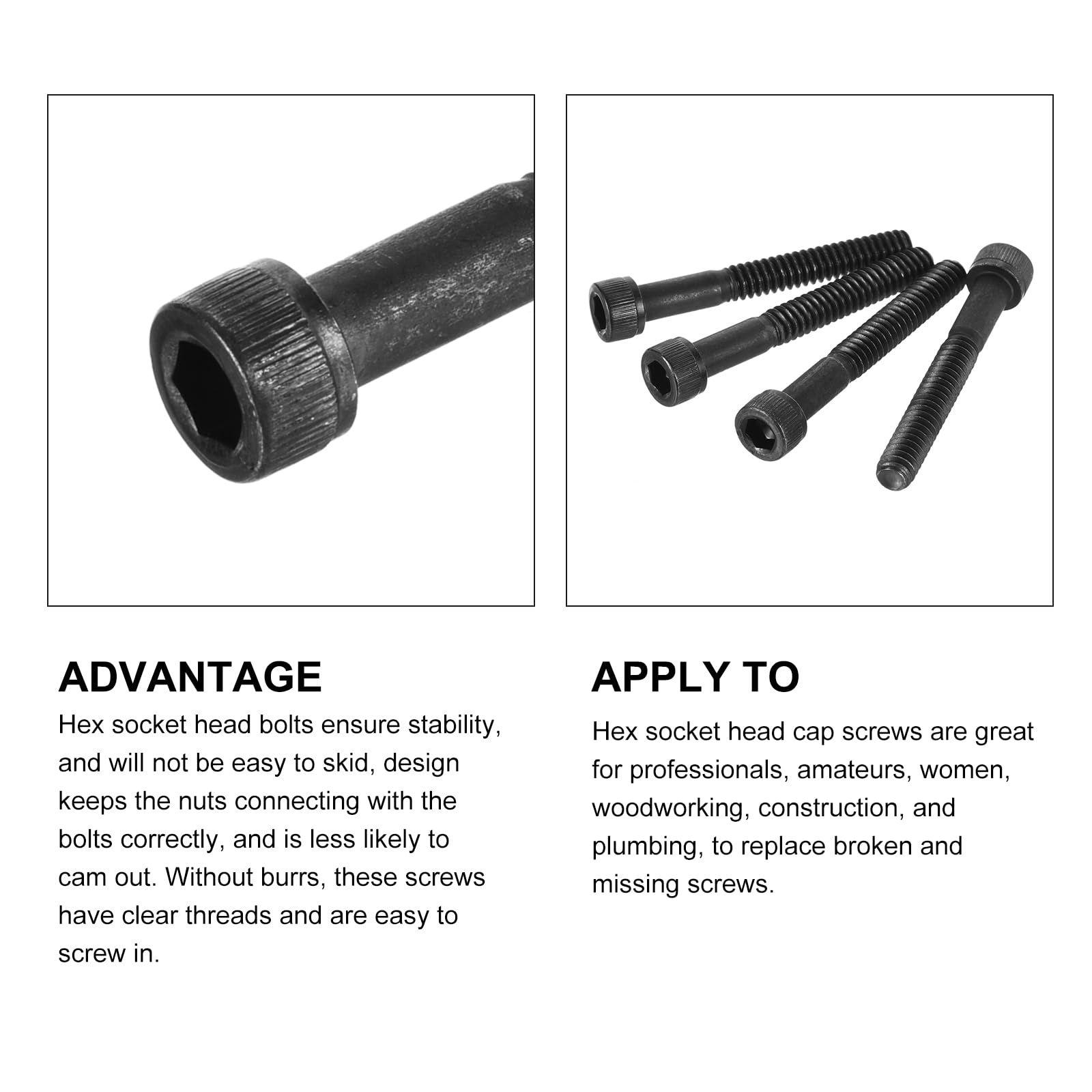 METALLIXITY Hex Socket Bolts (#10-24x1-1/2") 50pcs, 12.9 Grade Alloy Steel Hex Socket Drive Screw - Image 4