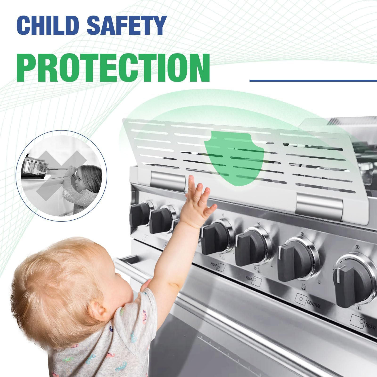 SDSNTE Adjustable Child Safety Stove Guard - Heavy-Duty Heat- Resistant Child Proof Stove Guard That Protects from Burns and Scalds 17”-34”