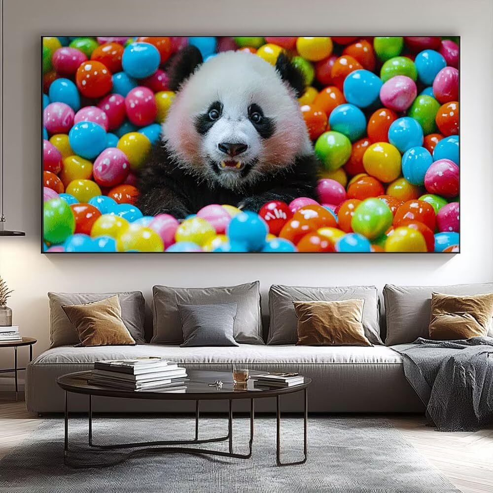 Liguolnn Cukierkowa panda Diament Malarstwo Dorosły Duży Rozmiar Rozmiar Diamentowy Haft Duży rozmiar Płótno Diamentowe Pełny zestaw Ścieg krzyżykowy, Salon Sypialnia Dekoracja ścienna 60 x 120 cm