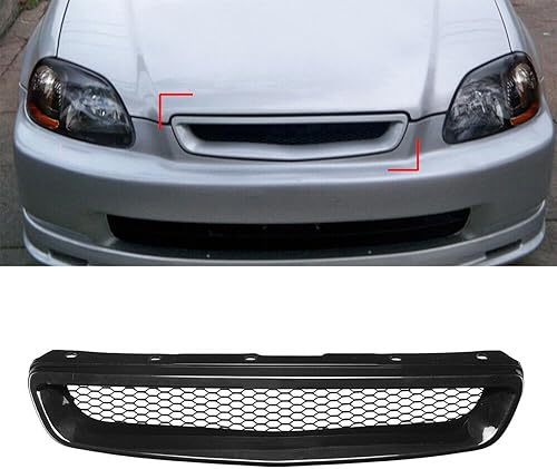 YLT AUTO Protector de rejilla superior para parachoques delantero, malla ABS negra, entrada de aire para Honda Civic EJEK Type R 1996-1998