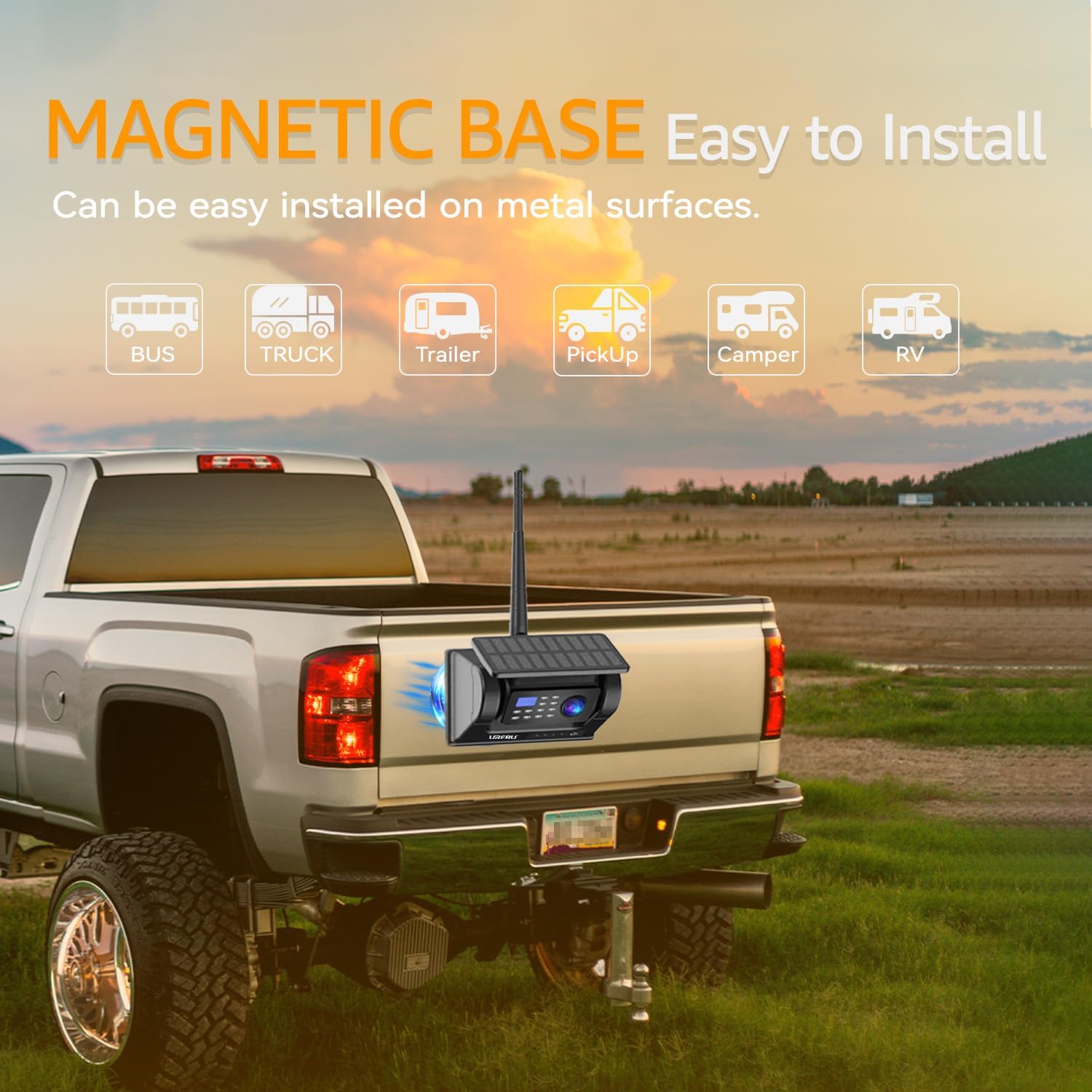 Wireless Backup Camera for Car Truck RV Pickup, Magnetic Install, Solar Power, 9-inch HD Big Screen, Waterproof IP 69, Infrared Night Vision, for All-Scenario Moniting - Stables, Trailers, etc