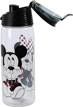 Jerry Leigh Disney Mickey and Minnie Mouse Acrylic Flip Top Water Bottle, Clear