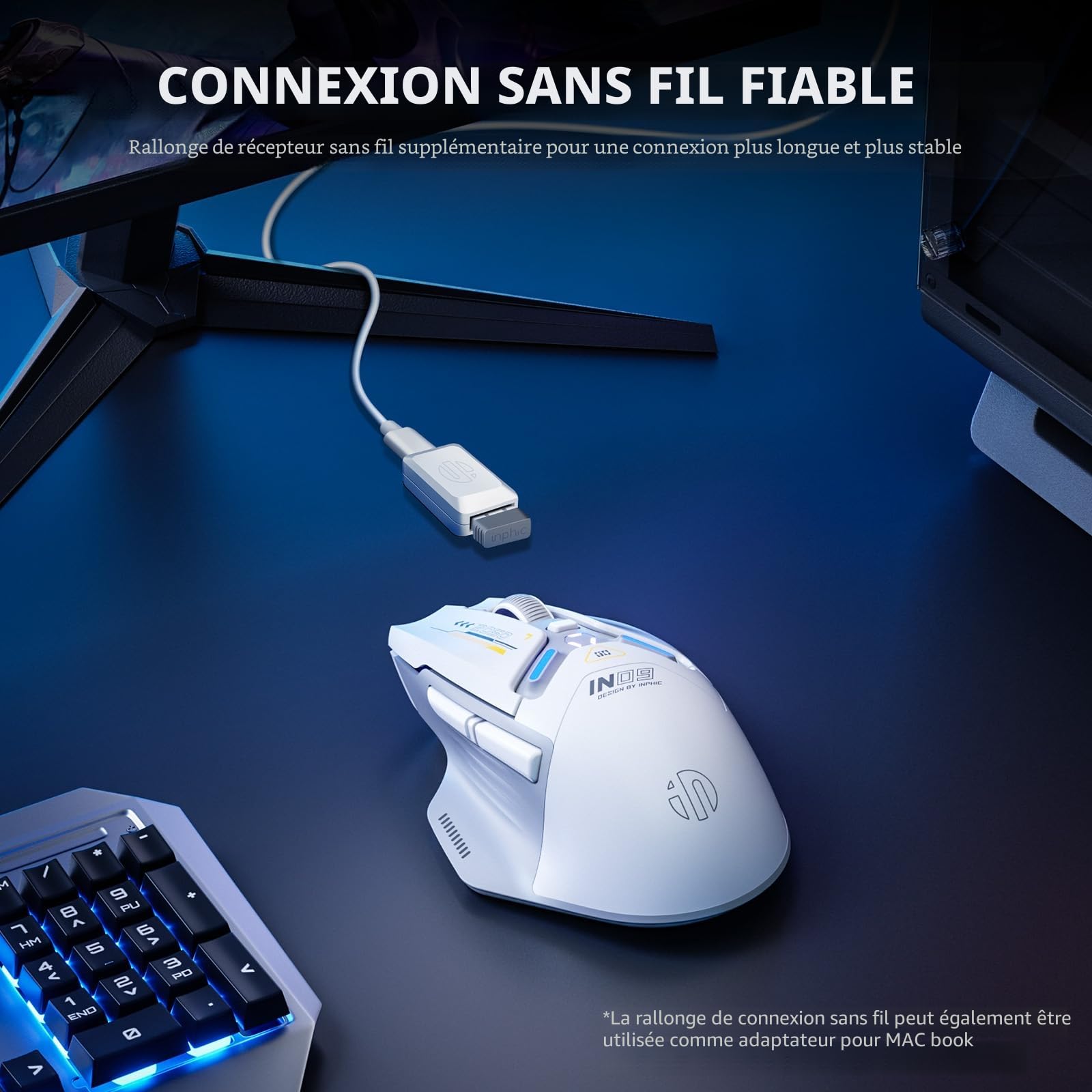 inphic IN9 Souris Gamer sans Fil/Bluetooth/Filaire, 10000 DPI, 6 Boutons Programmables, Tri-Mode Ergonomique Rechargeable avec Éclairage RVB Personnalisable pour Ordinadeur/PC