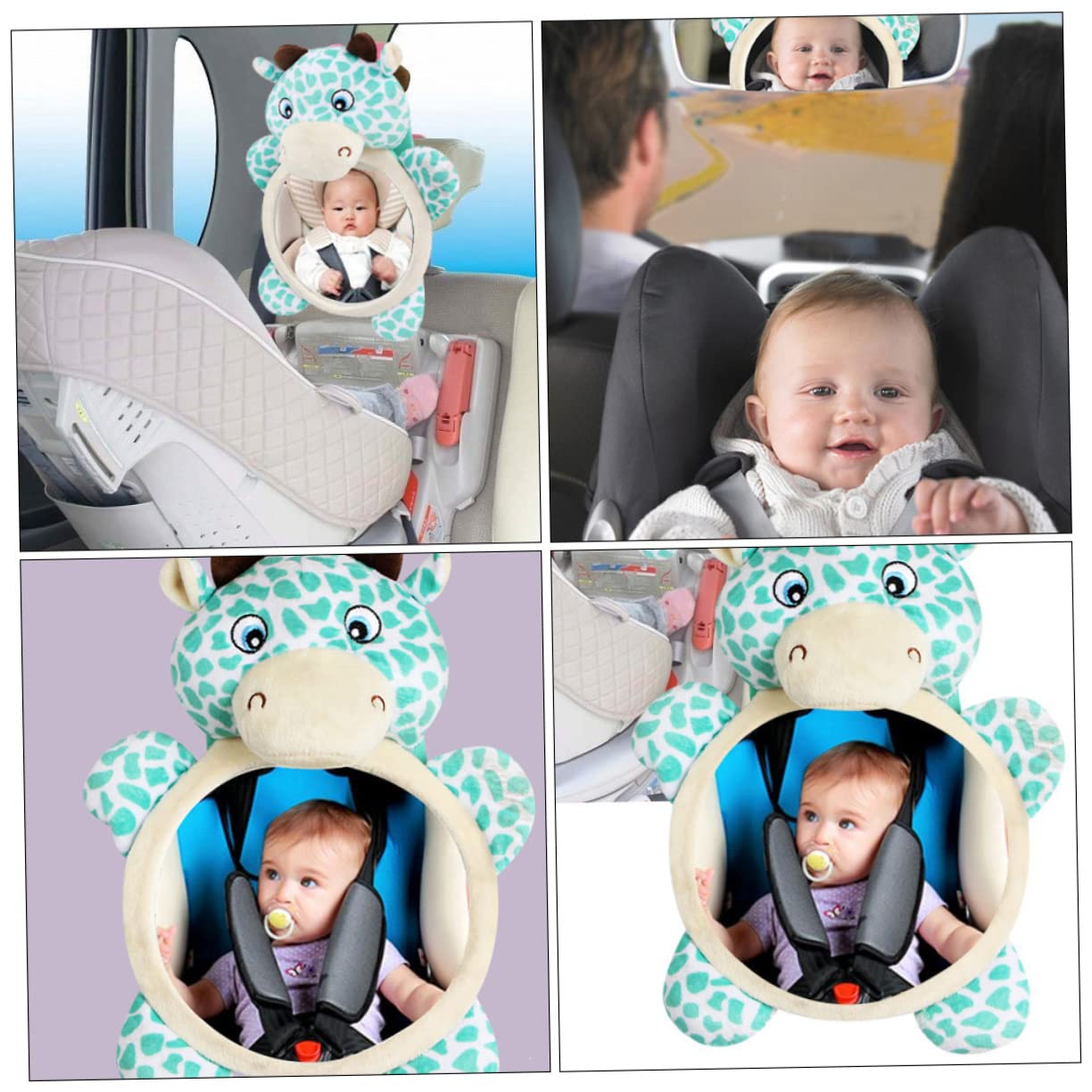 VICASKY 3 Piezas Espejo De Para Bebés De Espejo De Coche Asiento Para Niños Pequeños De Del Coche Green Felpa