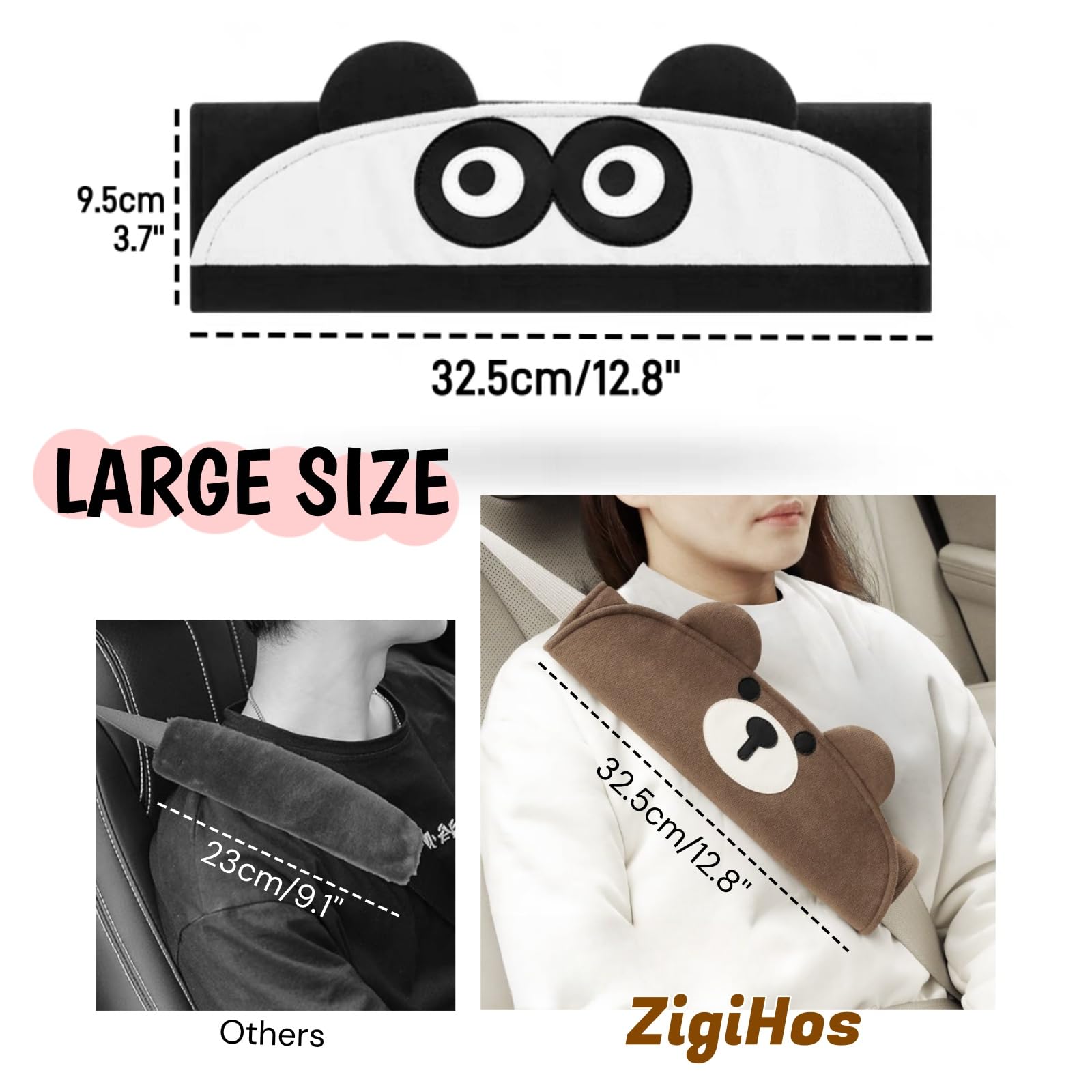 Lot de 2 housses de ceinture de sécurité - Motif animal mignon - Pour enfants et femmes - Motif panda