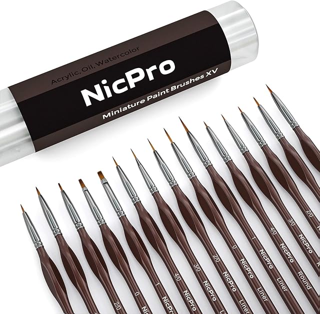 Nicpro Fine Detail Paint Brush Set, 15 PCS Small Professional Miniature Thin Brushes for Watercolour Oil Acrylic, Nail, Art Craft Models Rock Painting & Paint by Number - with Holder Bag