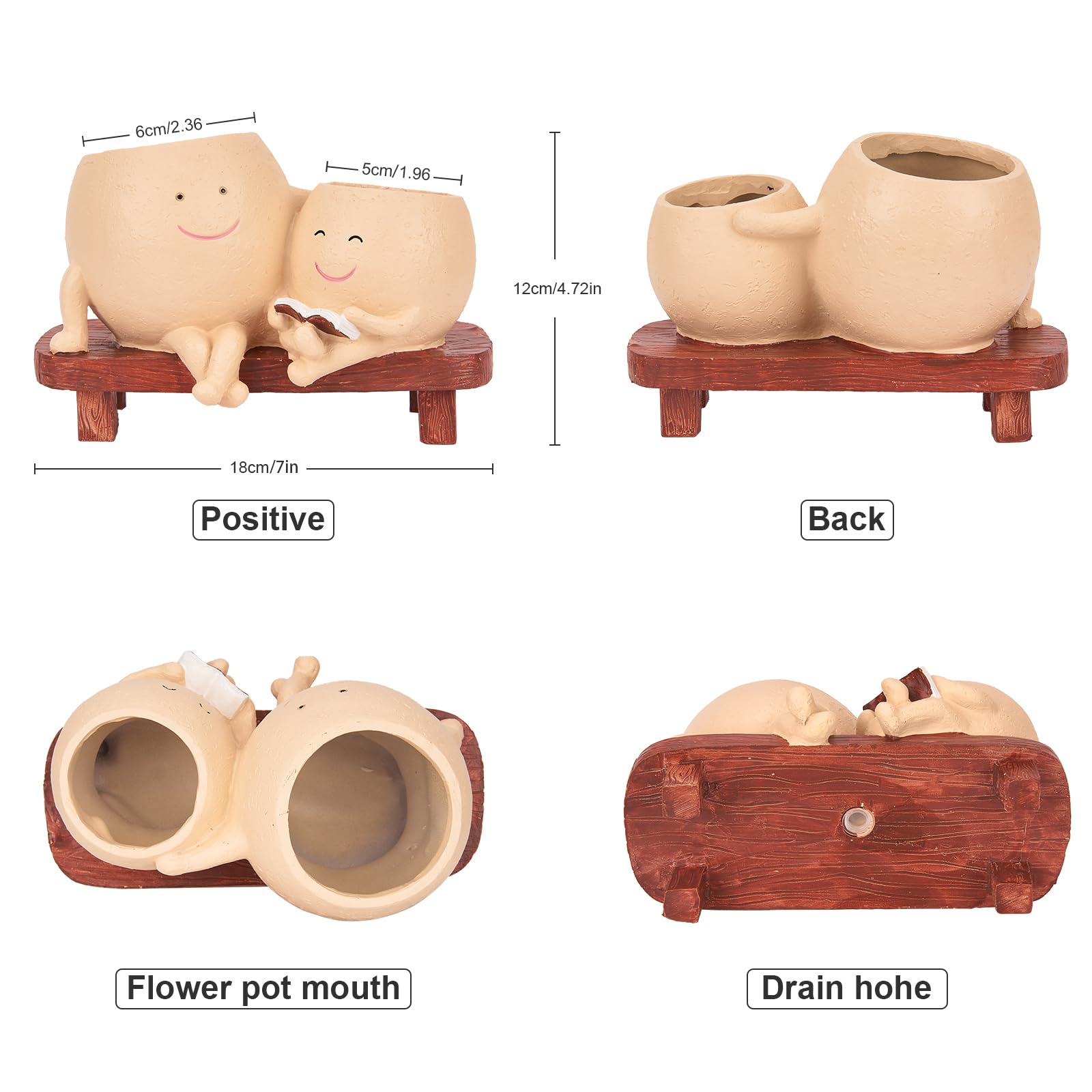 Smily Face Planter Pot Cute Resin Flower Head Planter for Indoor Outdoor Unique Sit Chair Succulent Pots Gift IdeaI for Mother,Father and Appreciation Christmas with Drainage Hole (1 PCS Type1) - Image 2