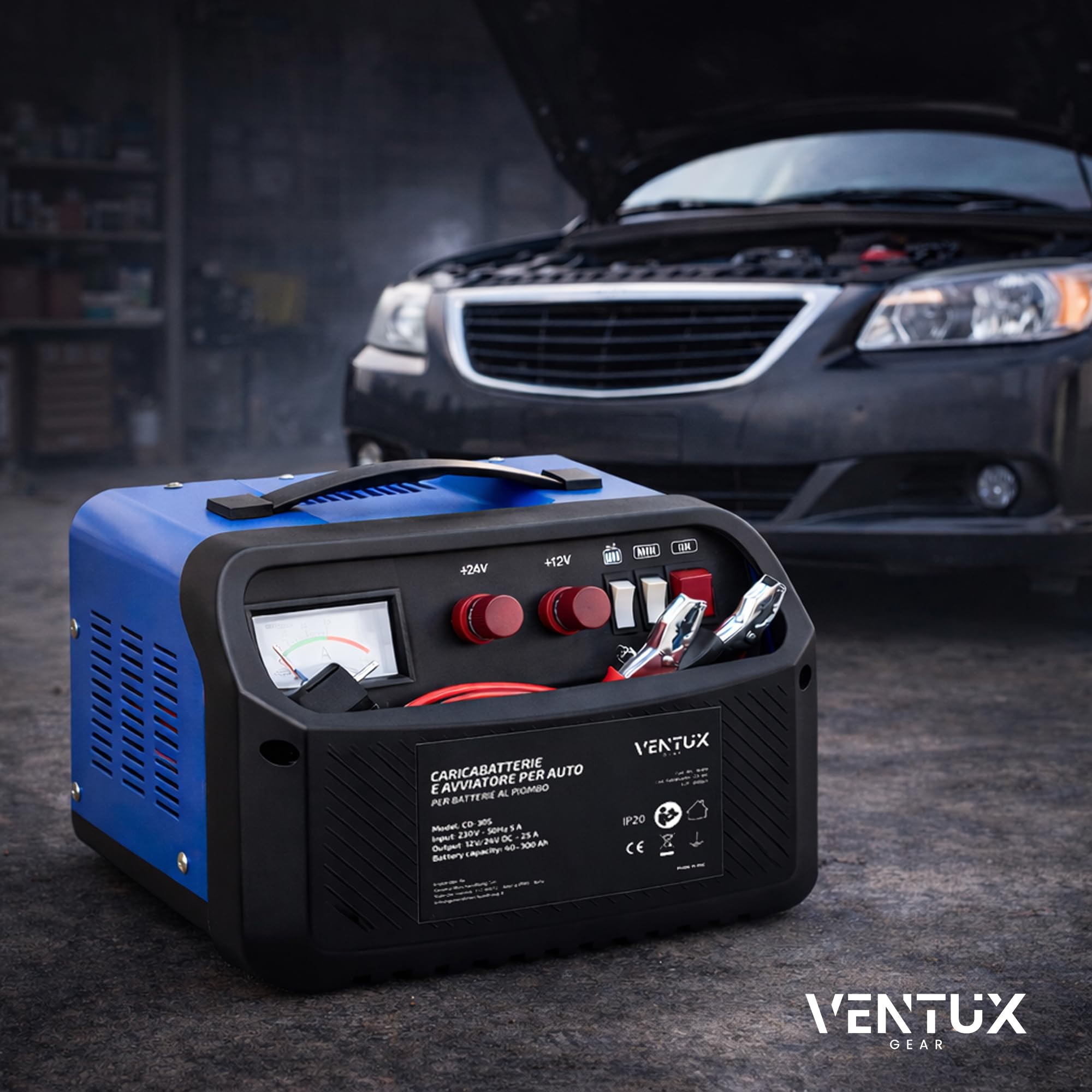 Cargador de Batería de Coche 12V/24V CD-30S – Función Arranque 160A/260A | Cargador Bateria Moto y Vehículos con Amperímetro | Cargador Bateria 12V Plomo con Protecciones de Seguridad