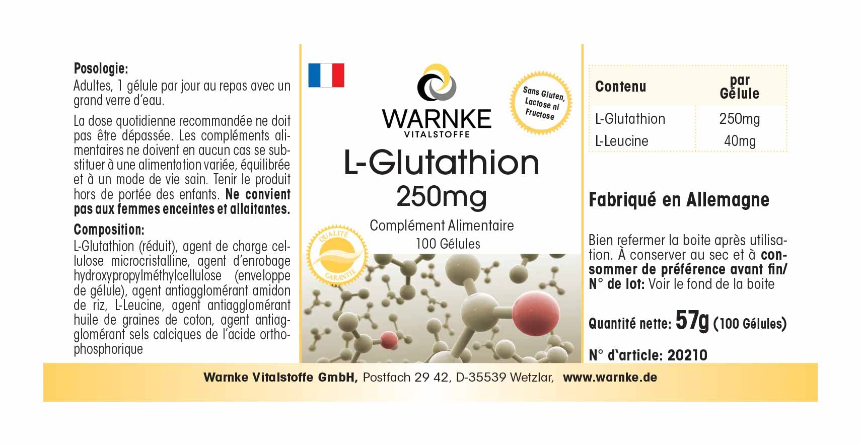 L-Glutathion 250mg - 100 gélules | Herba Direkt - Qualité des pharmacies allemandes